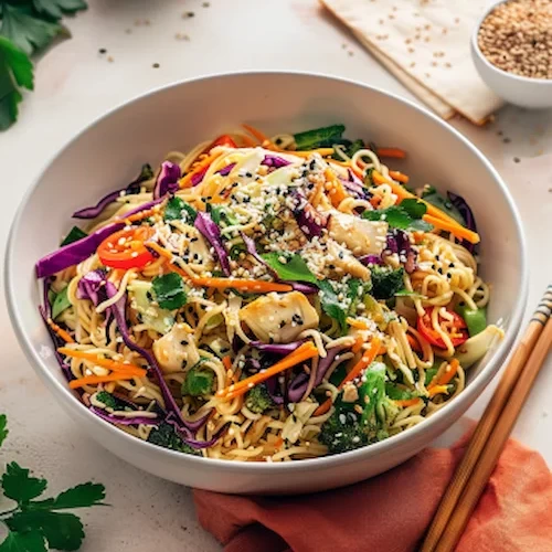 Ensalada de col con maní y fideos soba