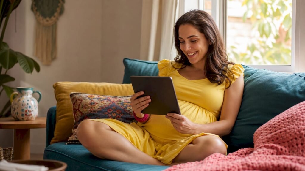 Pregnant woman entering due date on app