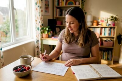 Pregnant woman tracking weight at home
