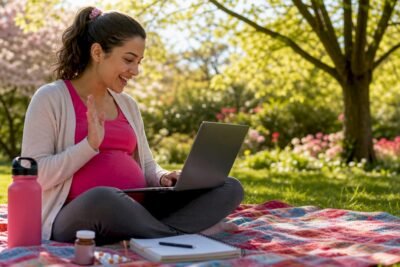 Single mom connecting with pregnancy community online