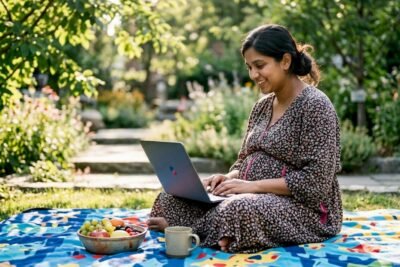Pregnant woman using online pregnancy community