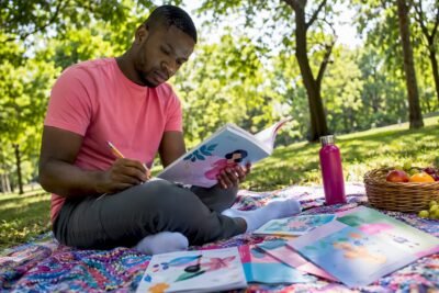 Male partner reading pregnancy support guide